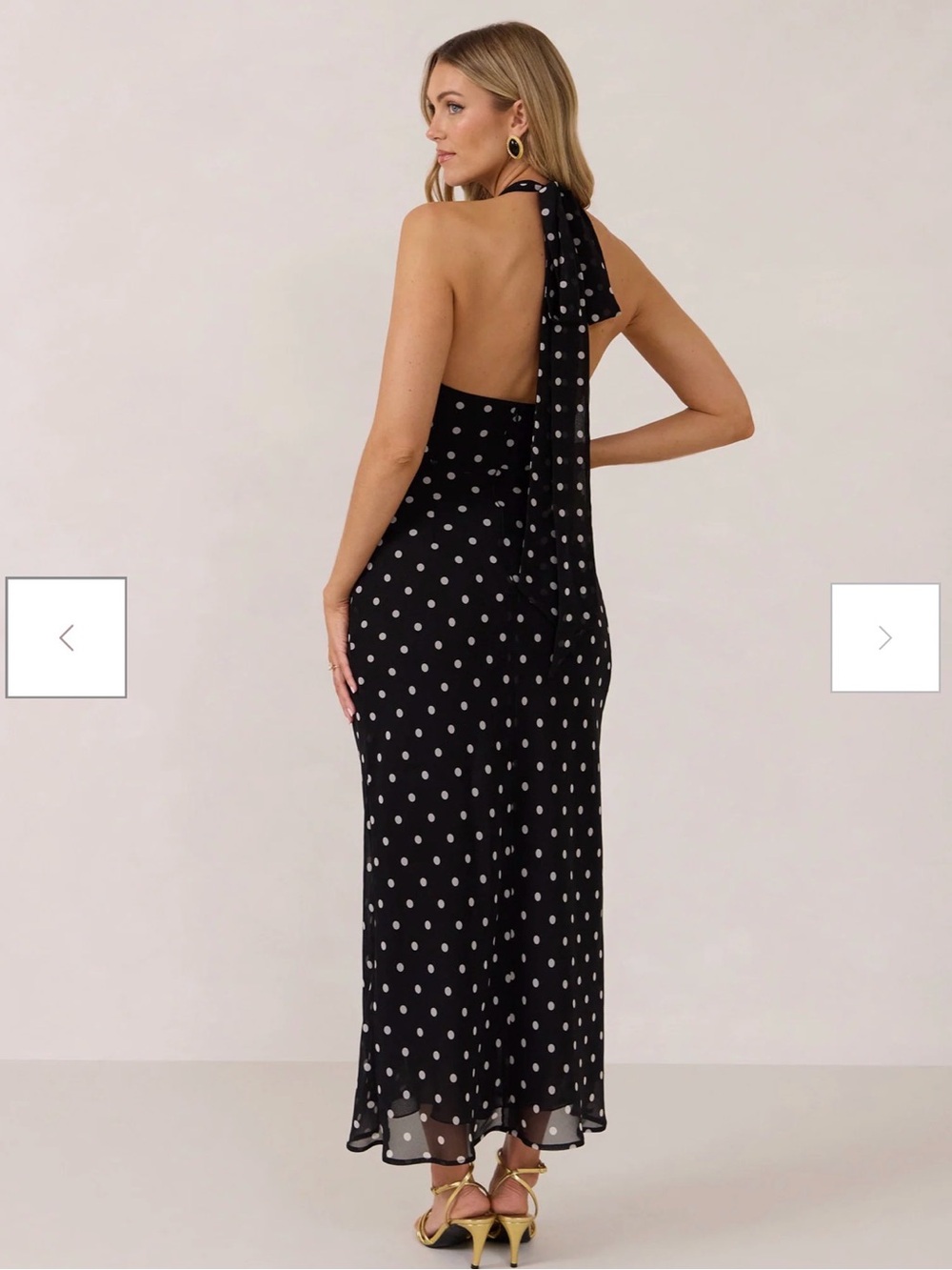 Polka Dot Black Maxi Dress with Tie Back - Picture 2 of 7